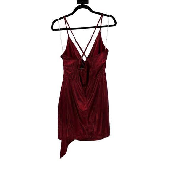 Lulus Dress Womens XL Glamorous Delight Metallic Lurex Tulip Mini Red Surplice - Picture 4 of 7